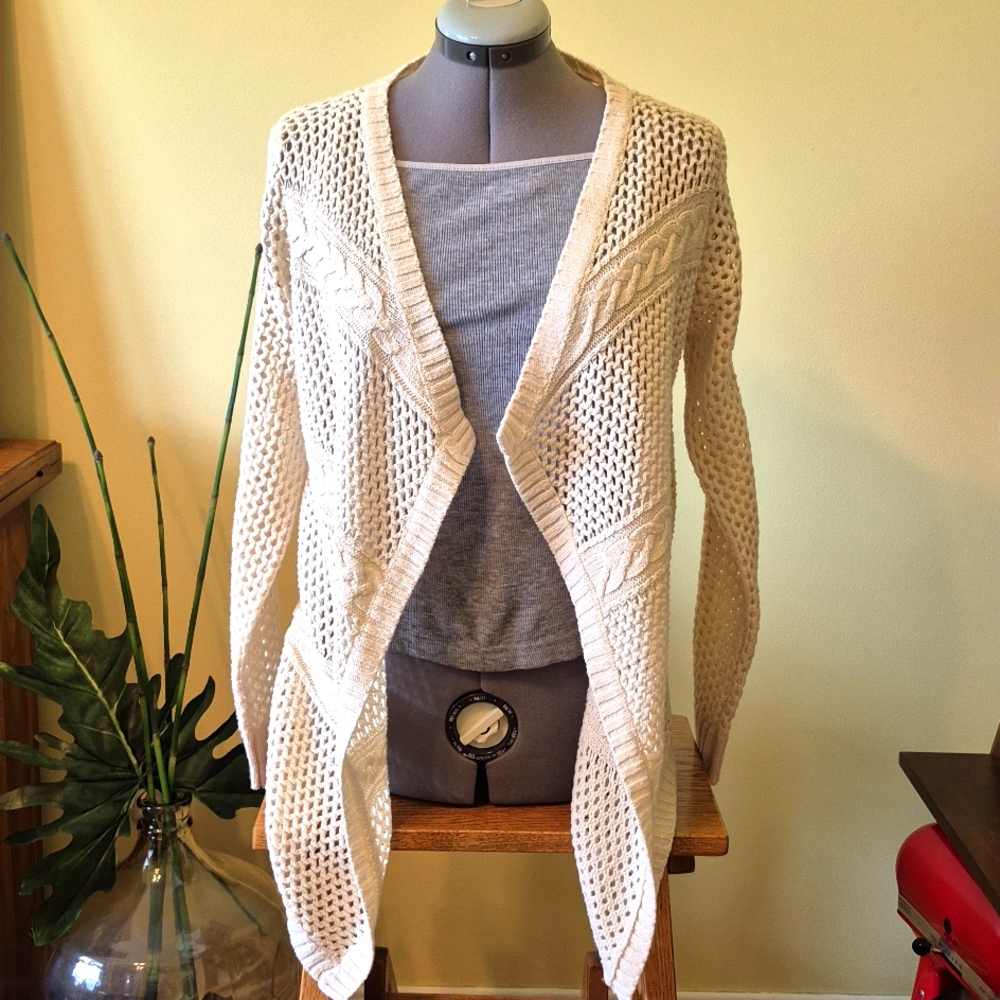 Charlotte Russe Cream Waterfall Cardigan Sz S Open Cable Knit Sweater Off White